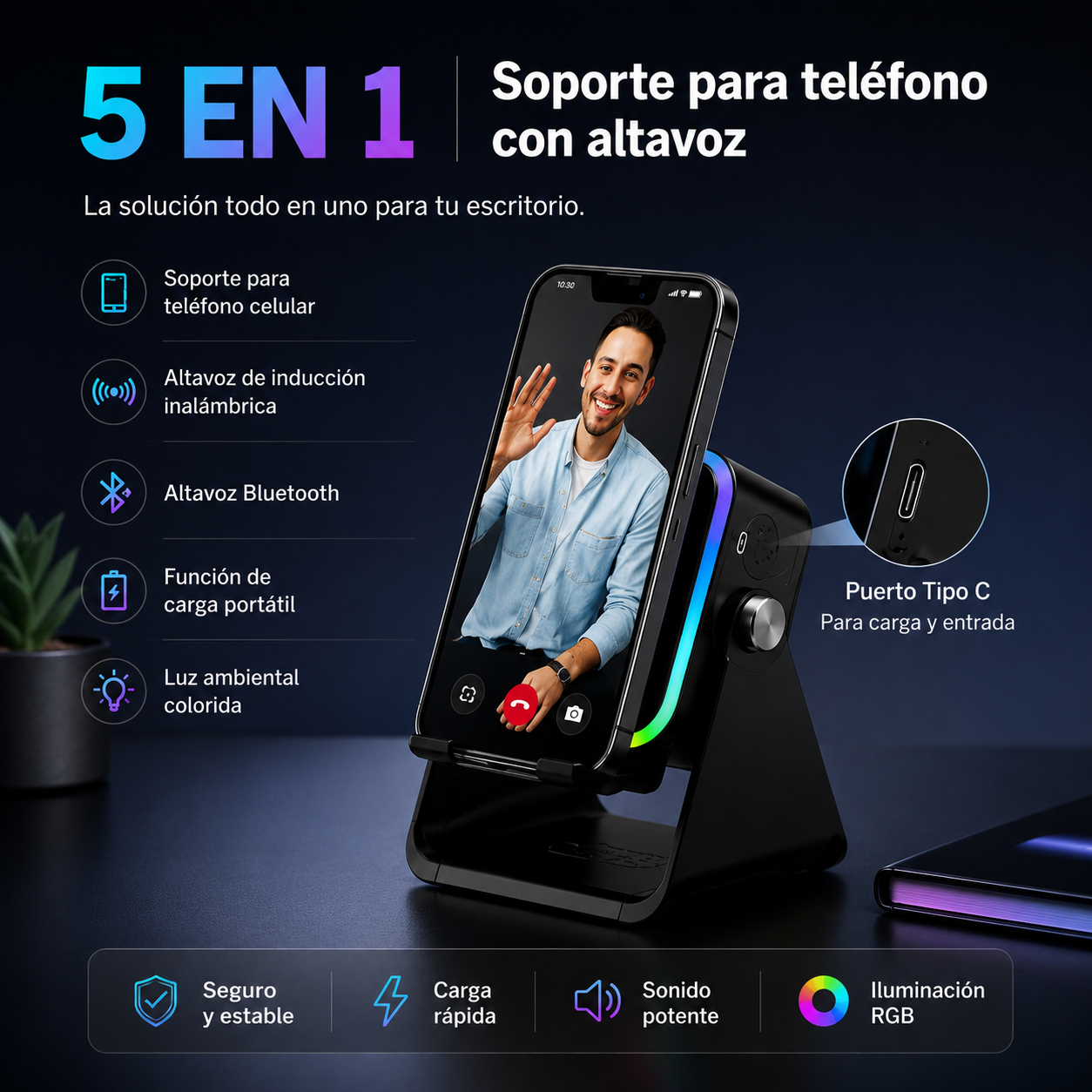 Soporte Bluetooth RGB 5 EN 1